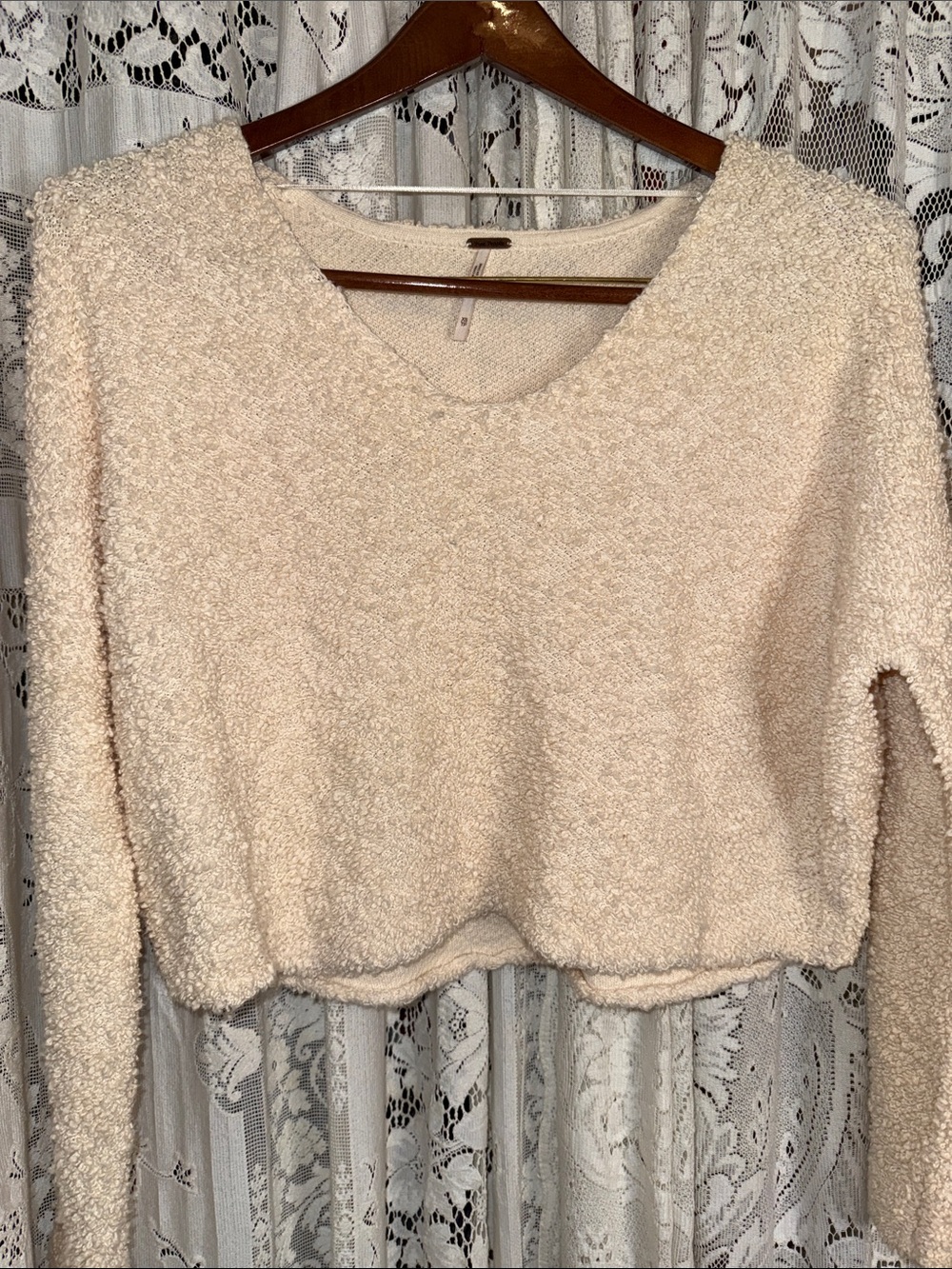 Free People Cream Plush V-Neck Sweater